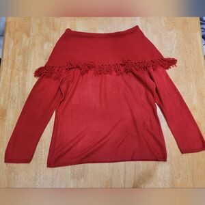 EUC Cato off the shoulder tassle cowl neck sweater top